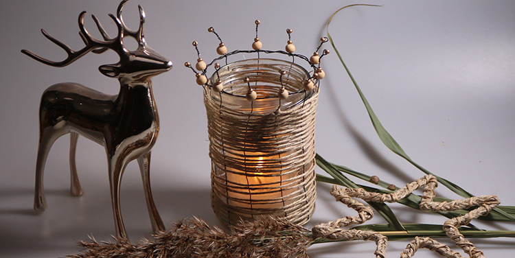 Windlicht aus Paketschnur im Boho Style selber basteln Weihnachtsdeko