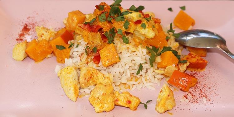 Rezept für Kürbispfanne mit Hühnerfleisch