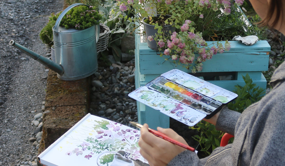 Watercolor sketching im Slowflower Garten