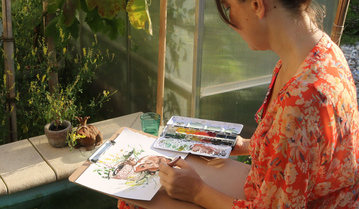 Watercolor sketching im Slowflower Garten